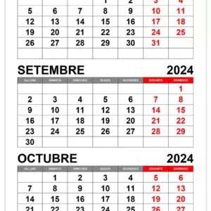 Calendari agost setembre octubre de 2024