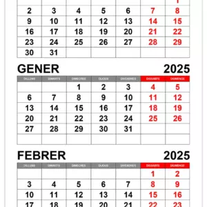 Calendari desembre 2024 i gener, febrer 2025 Calendari desembre 2024 i gener febrer 2025