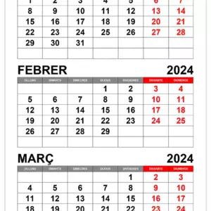 Calendari gener febrer març de 2024