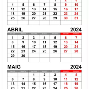 Calendari març abril maig 2024