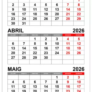 Calendari març, abril, maig 2026 Calendari-marc-abril-maig-2026