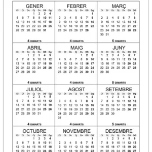Quants dimarts hi ha el 2026