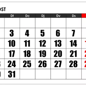 Calendari d'agost de 2027 amb números grans, horitzontal
