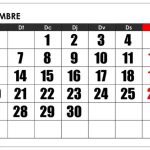 Calendari de setembre de 2027 amb números grans
